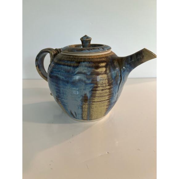Rare Vintage Richard Sanderson Toad Hill Pottery NH Blue and Brown Teapot JL - Picture 5 of 11
